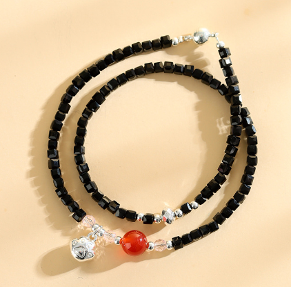 Crystal black spinel double circle cat claw bracelet new Chinese style original design female bracelet jewelry gift