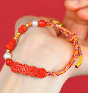Cinnabar original emperor red sand everything goes well diy hand-woven bracelet rope jewelry