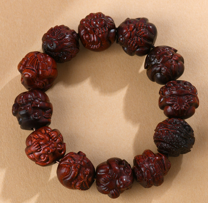 Blood sandalwood carved twelve zodiac bracelets play with wooden Buddhist beads Chinese style hand string handheld jewelry