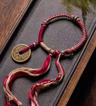 New Chinese style mountain ghost coin braided bracelet jewelry national trend ethnic style hand-rubbed cotton rope Tibetan bracelet jewelry
