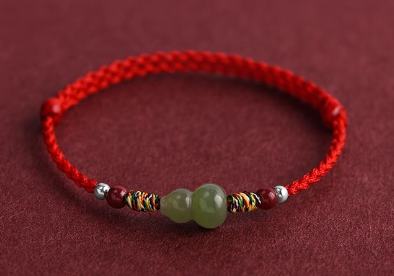 Hetian jade gourd red rope bracelet anklet men and women's zodiac year cinnabar transfer beads hand-woven bracelet