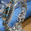 Turquoise six-word mantra nine-eye dzi bracelet men's luck trendy personality female silver bracelet
