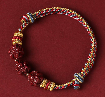 Cinnabar bracelet natural genuine hand-woven three-in-one children's bracelet