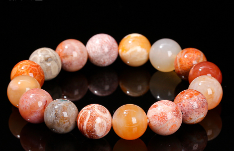 Coral Jade Bracelet Multi-Treasure Colored Chrysanthemum Stone Men's and Women's Single Circle Round Beads Bracelet