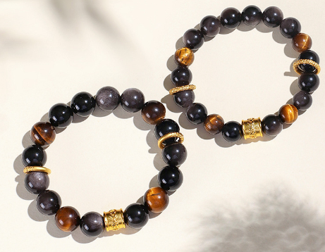 Wukong men's bracelet, silver obsidian couple bracelet, cultural and artistic national trend Buddhist beads