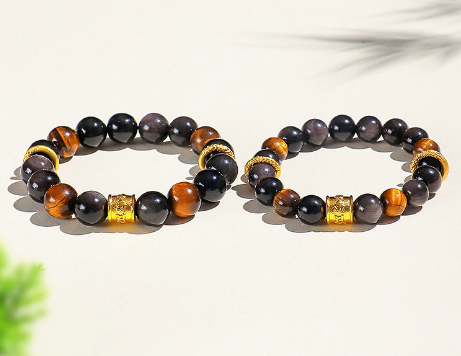 Wukong men's bracelet, silver obsidian couple bracelet, cultural and artistic national trend Buddhist beads