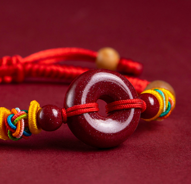 Peace buckle red bracelet peach wood anti-scare zodiac year good luck handmade bracelet