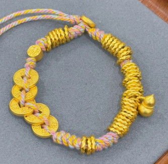 Ancient gold sand five emperors' money gourd wrapped hammer pattern bracelet waist wrapped red rope bracelet