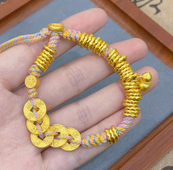 Ancient gold sand five emperors' money gourd wrapped hammer pattern bracelet waist wrapped red rope bracelet