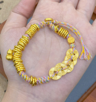 Ancient gold sand five emperors' money gourd wrapped hammer pattern bracelet waist wrapped red rope bracelet