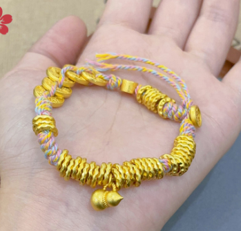 Ancient gold sand five emperors' money gourd wrapped hammer pattern bracelet waist wrapped red rope bracelet