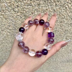 Amethyst bracelets, purple amethyst white crystal, good luck in career and fortune