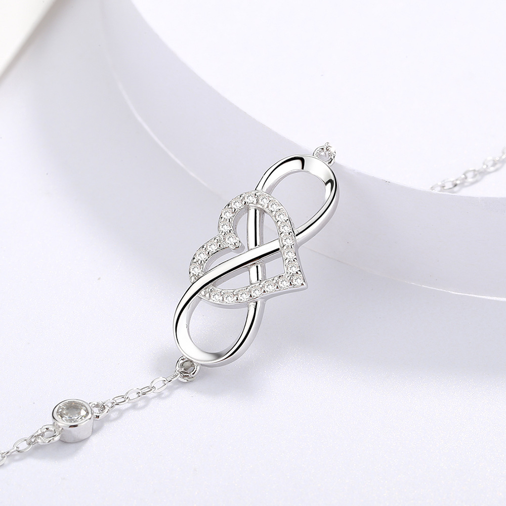 Silver jewelry high-end 925 sterling silver 8-shaped heart-shaped zircon bracelet female niche simple versatile hand jewelry
