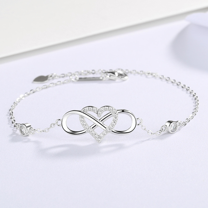 Silver jewelry high-end 925 sterling silver 8-shaped heart-shaped zircon bracelet female niche simple versatile hand jewelry