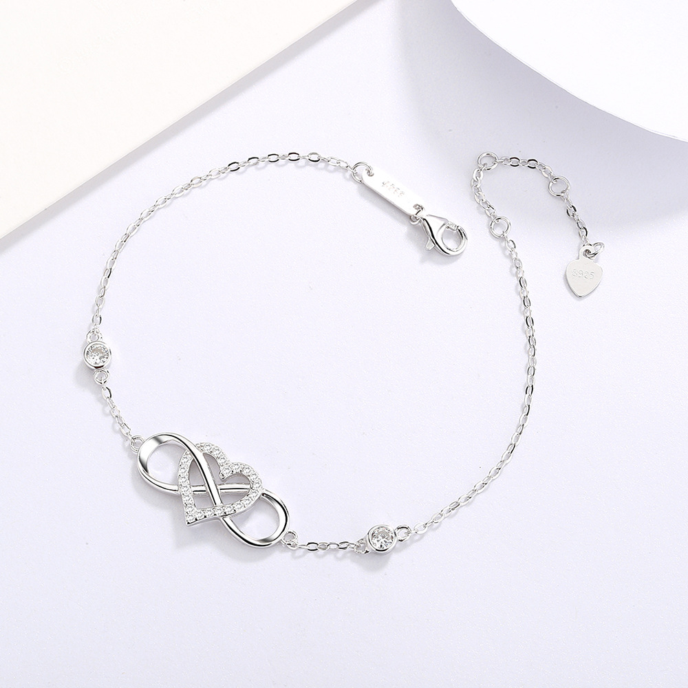 Silver jewelry high-end 925 sterling silver 8-shaped heart-shaped zircon bracelet female niche simple versatile hand jewelry