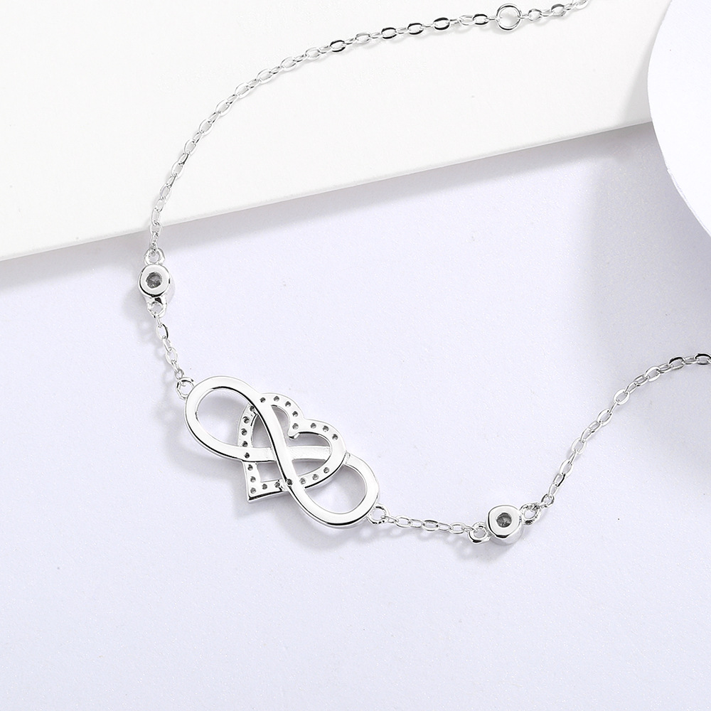 Silver jewelry high-end 925 sterling silver 8-shaped heart-shaped zircon bracelet female niche simple versatile hand jewelry