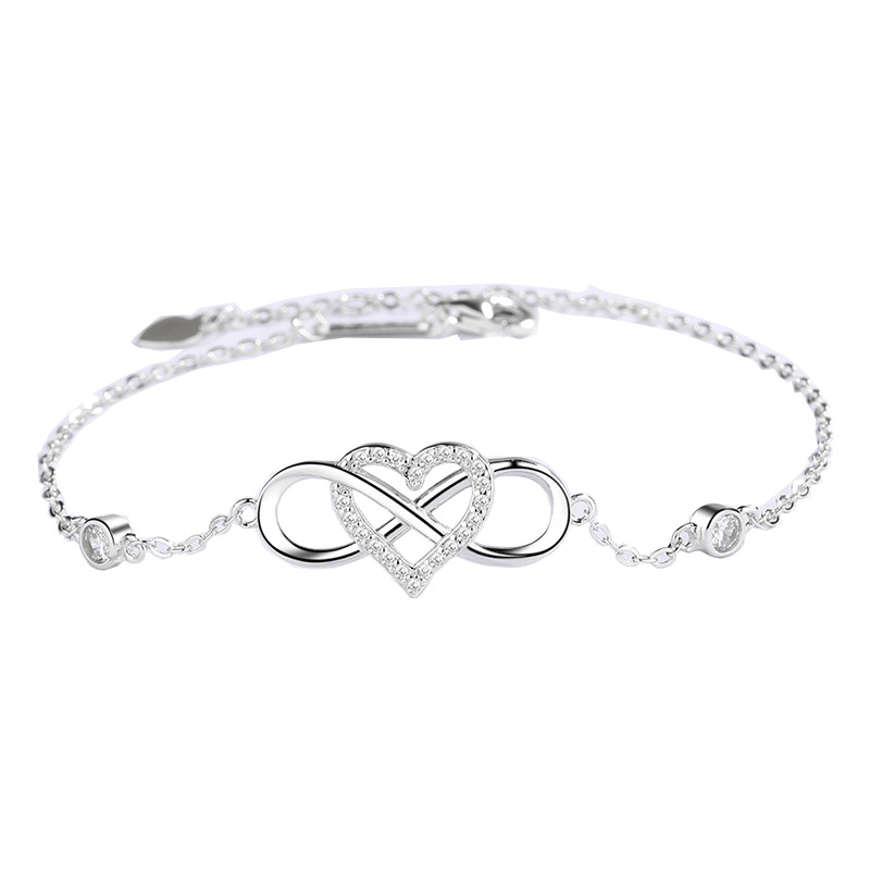 Silver jewelry high-end 925 sterling silver 8-shaped heart-shaped zircon bracelet female niche simple versatile hand jewelry