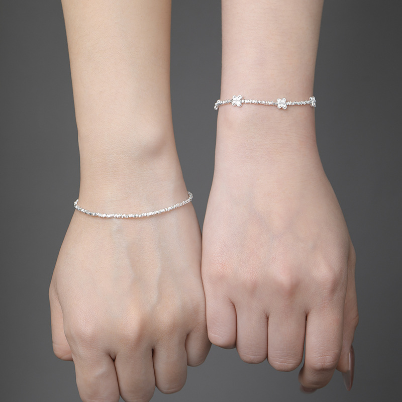 Pure silver light luxury broken silver bracelet temperament design versatile exquisite small fresh niche couple bracelet
