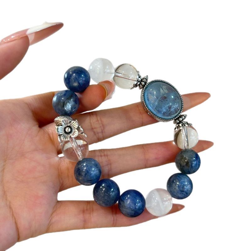 Natural aquamarine blue crystal white crystal white ghost bracelet large particles niche crystal beads