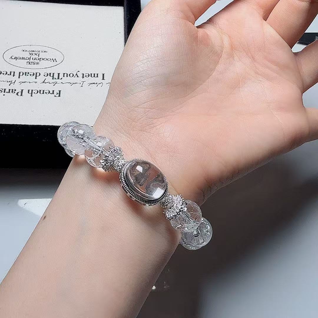 Natural burst white crystal white Asai white crystal magic box 12mm bracelet niche
