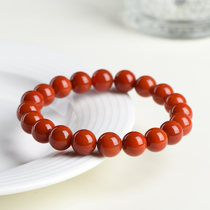 Natural South Red Agate Loose Beads Bracelet Persimmon Red Agate Round Beads Bracelet