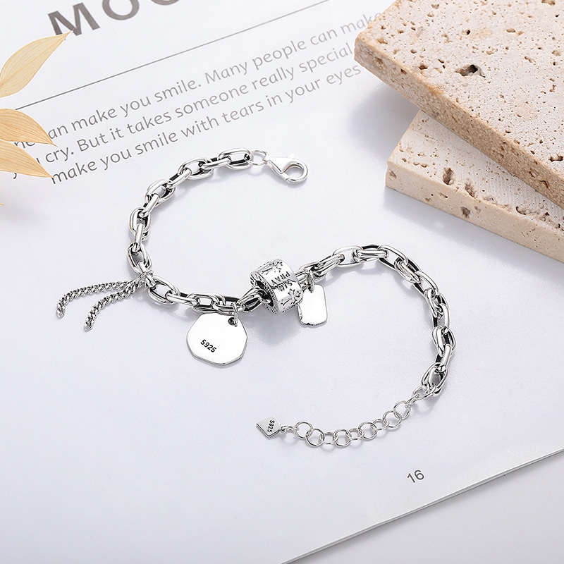 Sterling silver retro old-fashioned personality design flower tube simple fresh cold style all-match niche bracelet