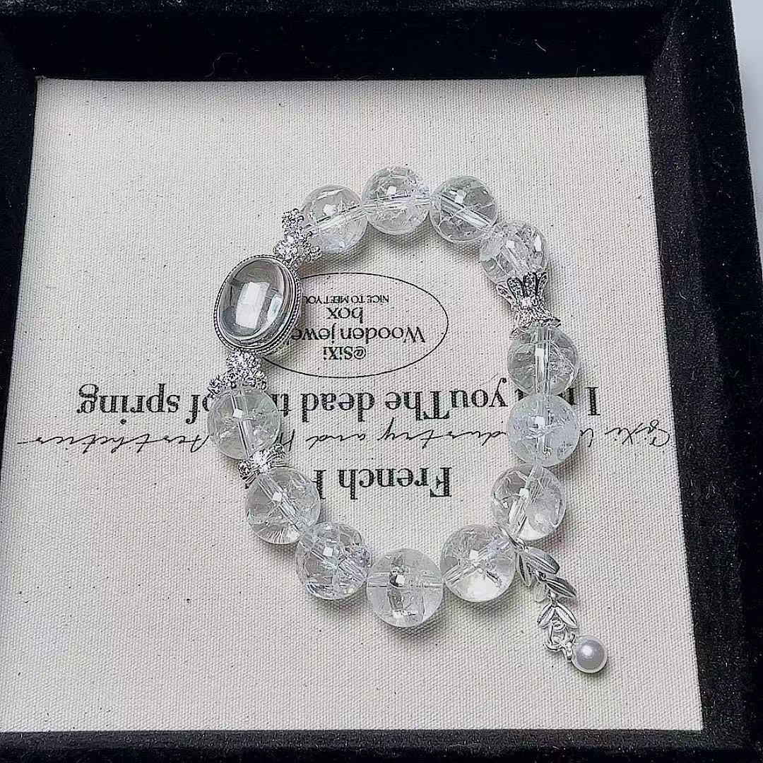 Natural burst white crystal white Asai white crystal magic box 12mm bracelet niche