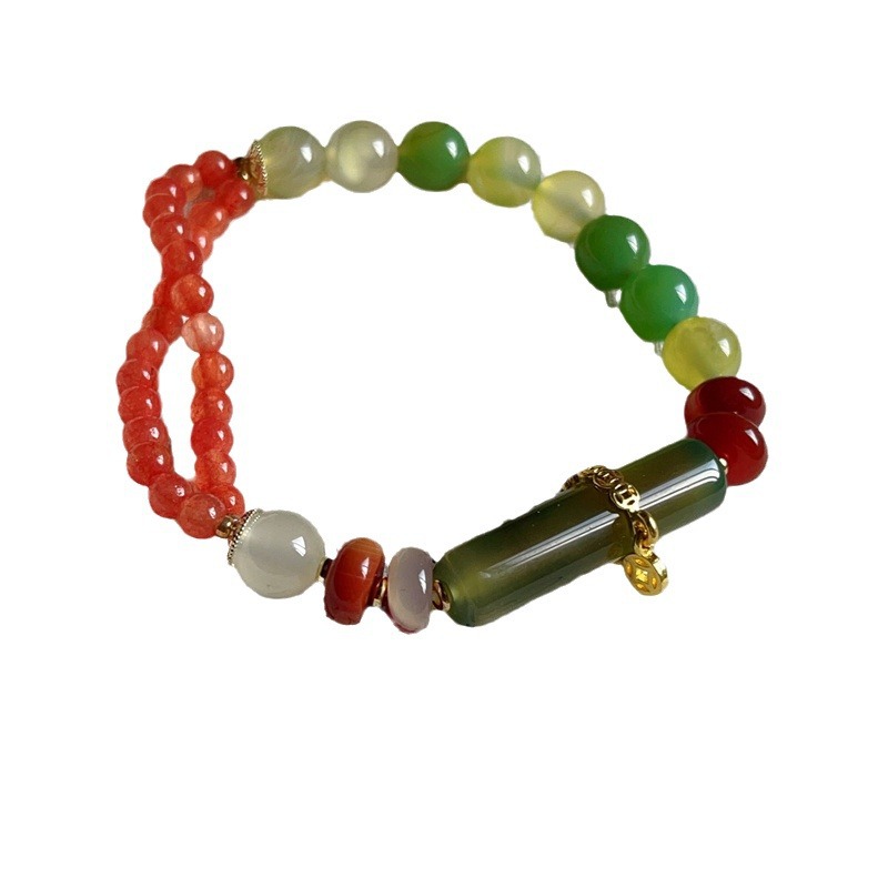 Natural heather red peacock agate half bracelet bracelet 2025 new new Chinese retro jade small waist bracelet