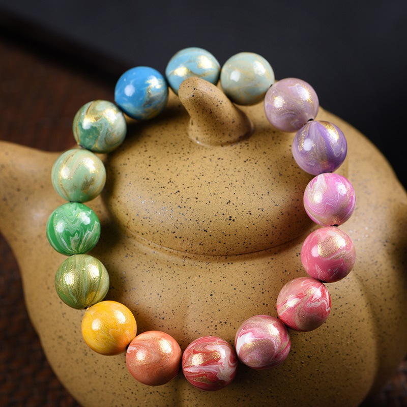 Large lacquer beads macaron gradient 12mm multi-treasure beads hand string Buddhist beads Wenwan Chinese style rosary