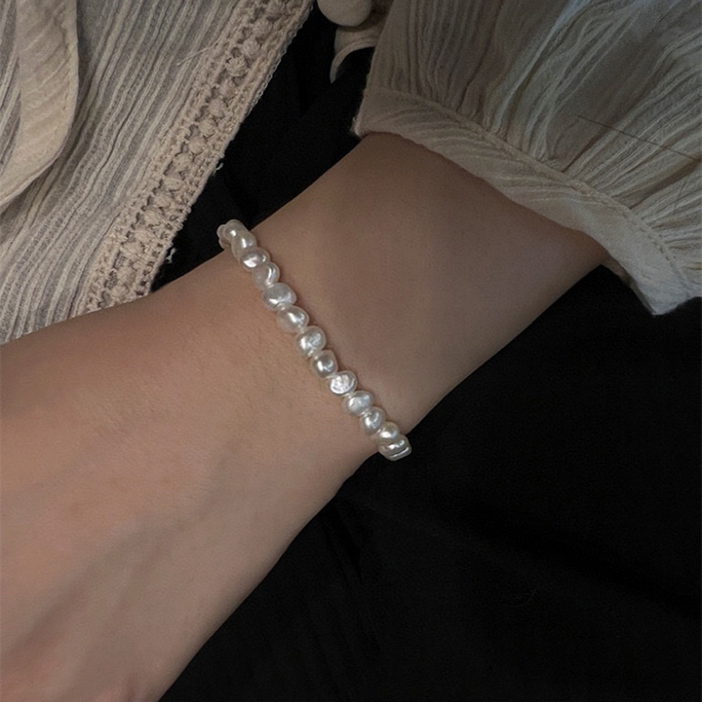 Pure silver broken silver natural freshwater pearl bracelet light luxury high-end niche design hand jewelry