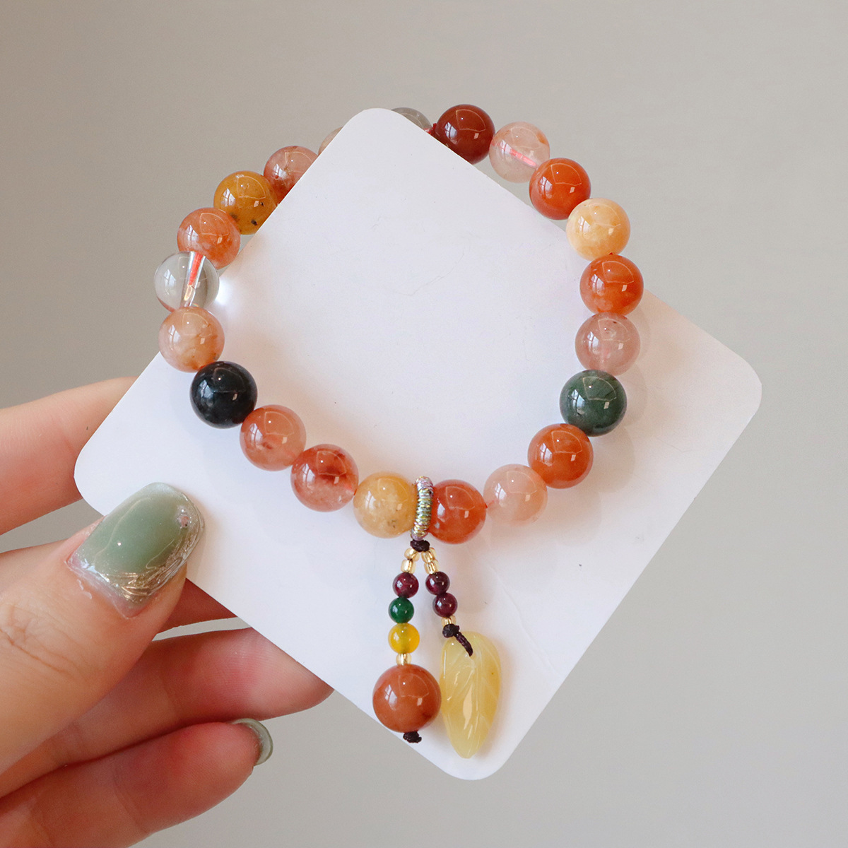 Five Blessings and Treasures Natural Crystal Bracelet Beeswax Leaf Fortune, Longevity and Happiness Crystal