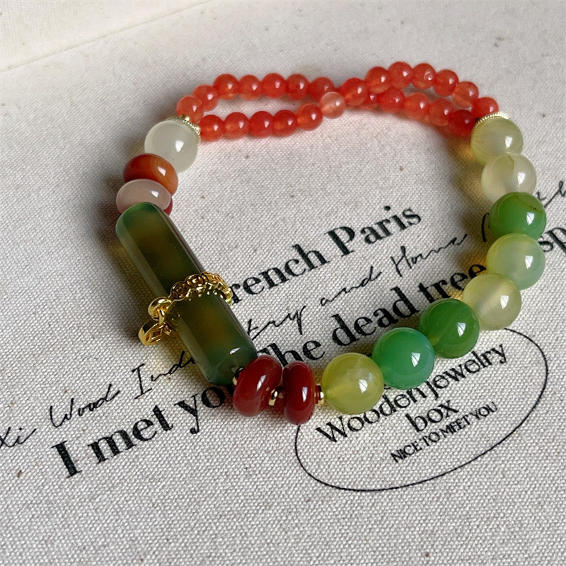 Natural heather red peacock agate half bracelet bracelet 2025 new new Chinese retro jade small waist bracelet