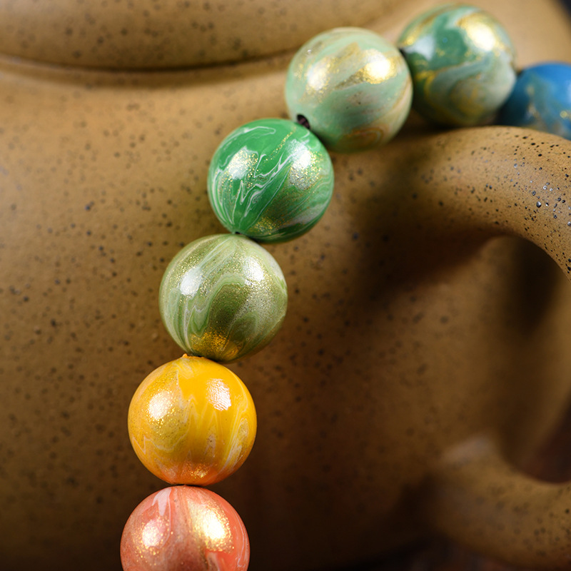 Large lacquer beads macaron gradient 12mm multi-treasure beads hand string Buddhist beads Wenwan Chinese style rosary