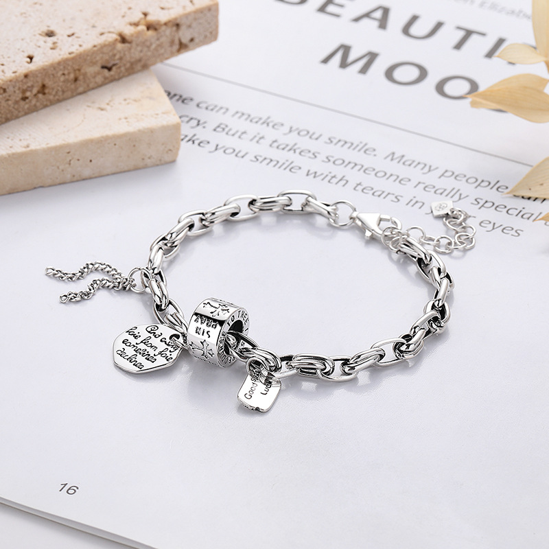 Sterling silver retro old-fashioned personality design flower tube simple fresh cold style all-match niche bracelet