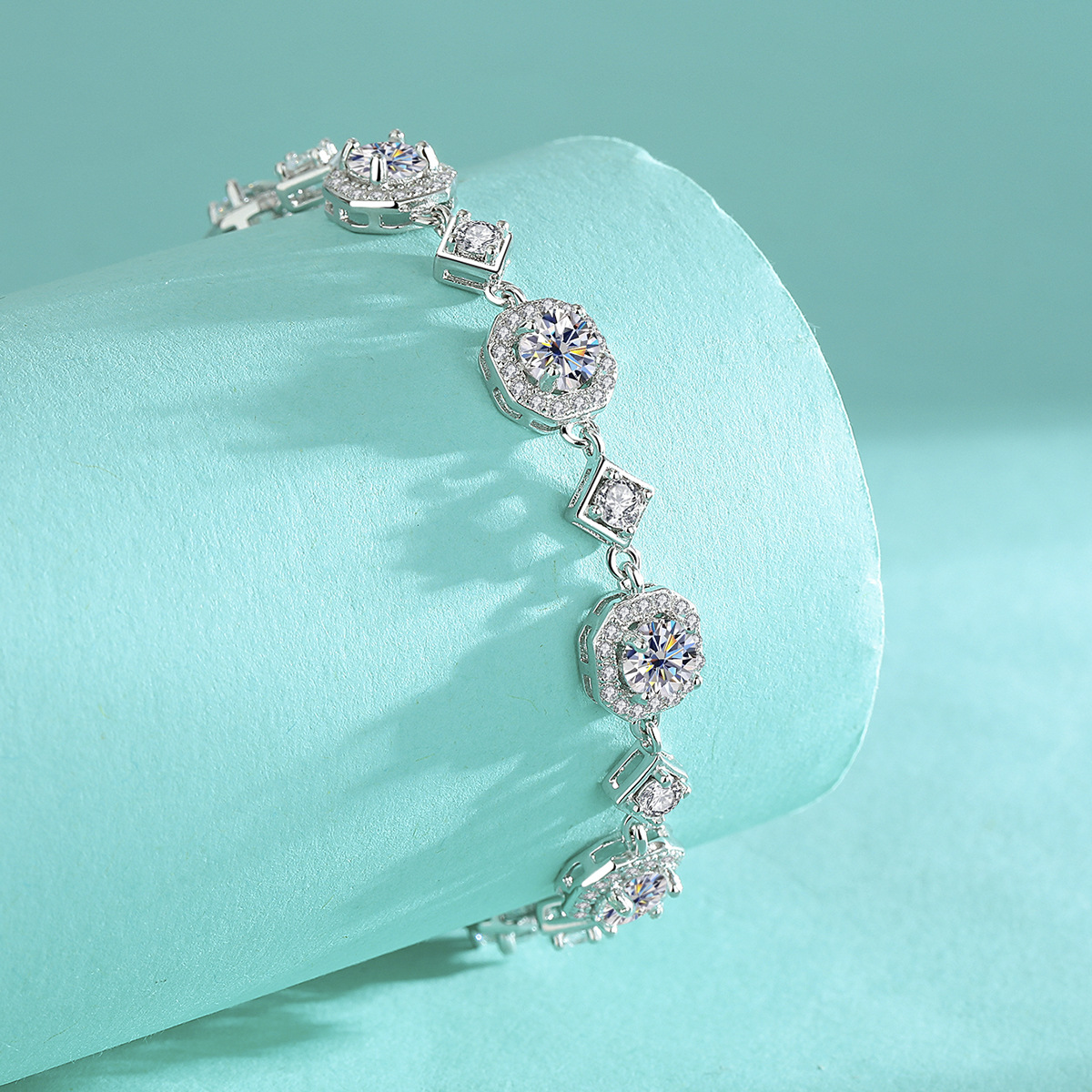 Sterling silver moissanite square bracelet high-end luxury fashion jewelry
