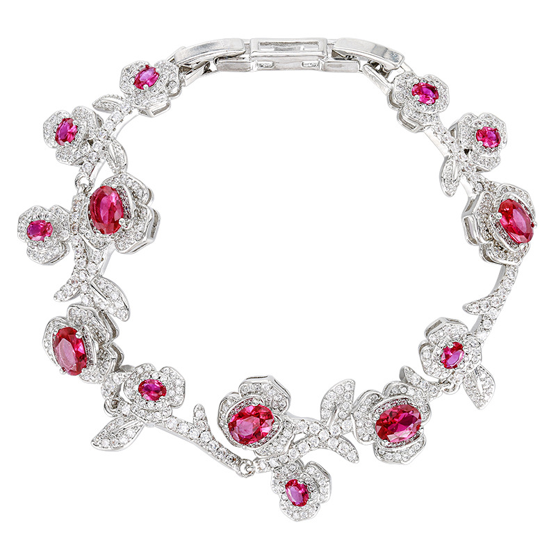 Red corundum zircon inlaid women's bracelet retro personality fashion rose camellia