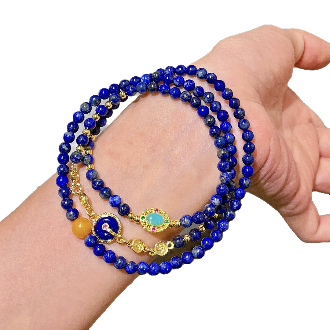 Natural lapis lazuli old beeswax multi-circle bracelet millet beads stacking bracelet
