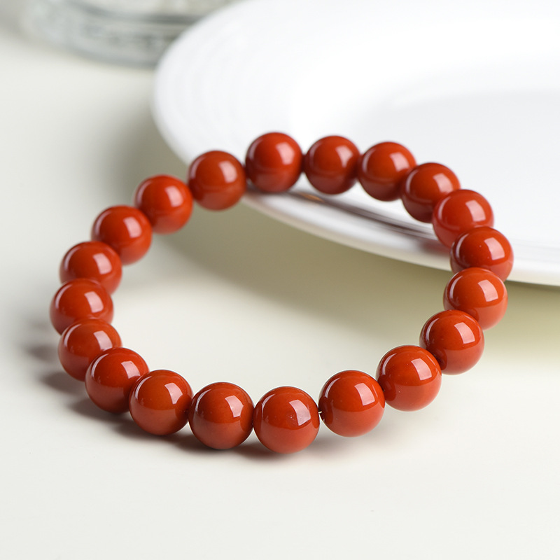 Natural South Red Agate Loose Beads Bracelet Persimmon Red Agate Round Beads Bracelet