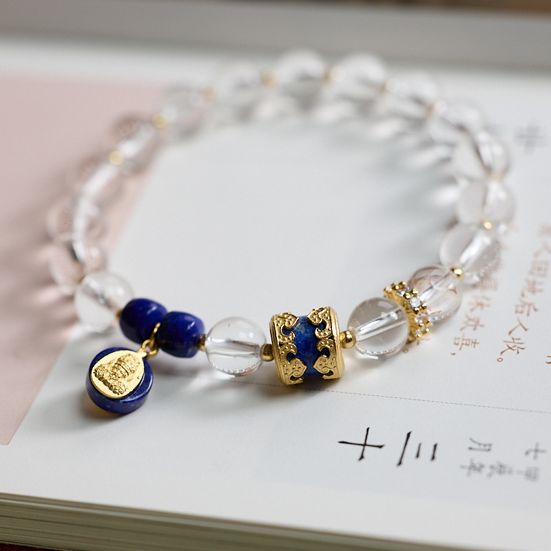 White crystal bracelet silver conghuan lapis lazuli bracelet