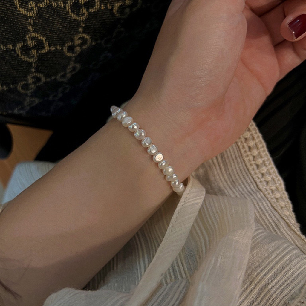 Pure silver broken silver natural freshwater pearl bracelet light luxury high-end niche design hand jewelry