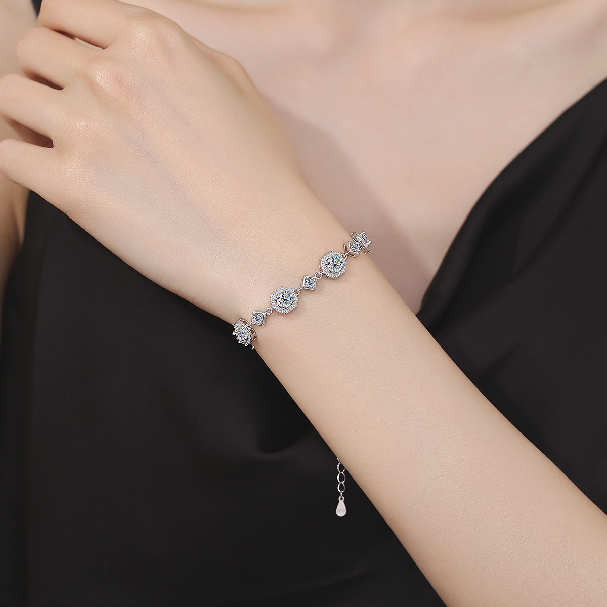Sterling silver moissanite square bracelet high-end luxury fashion jewelry