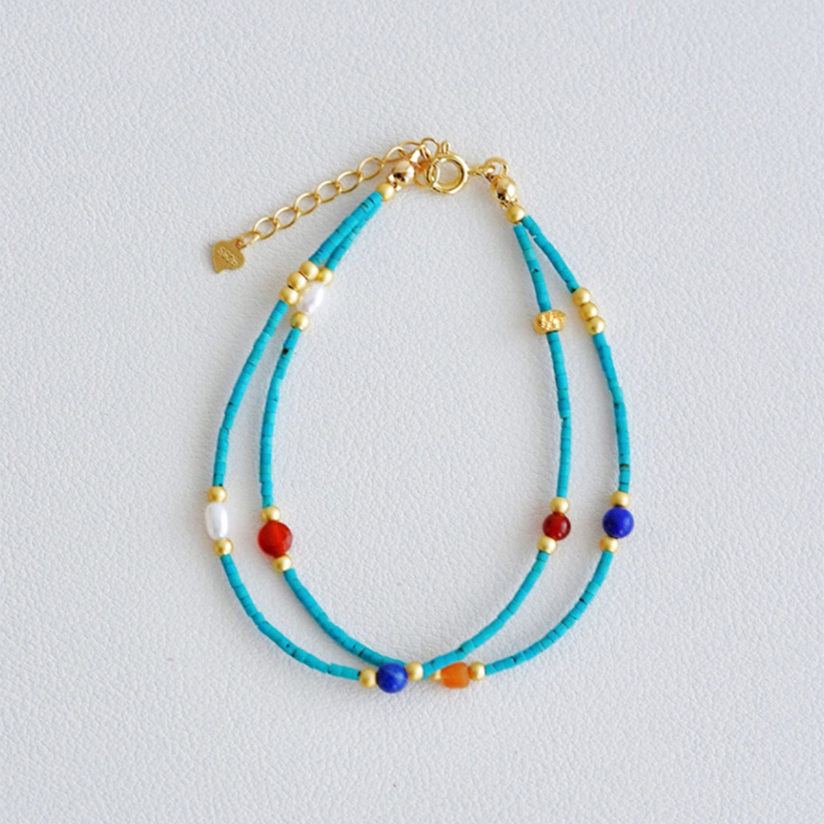 New Chinese retro turquoise natural pearl beads all-match high-end light luxury double-layer bracelet