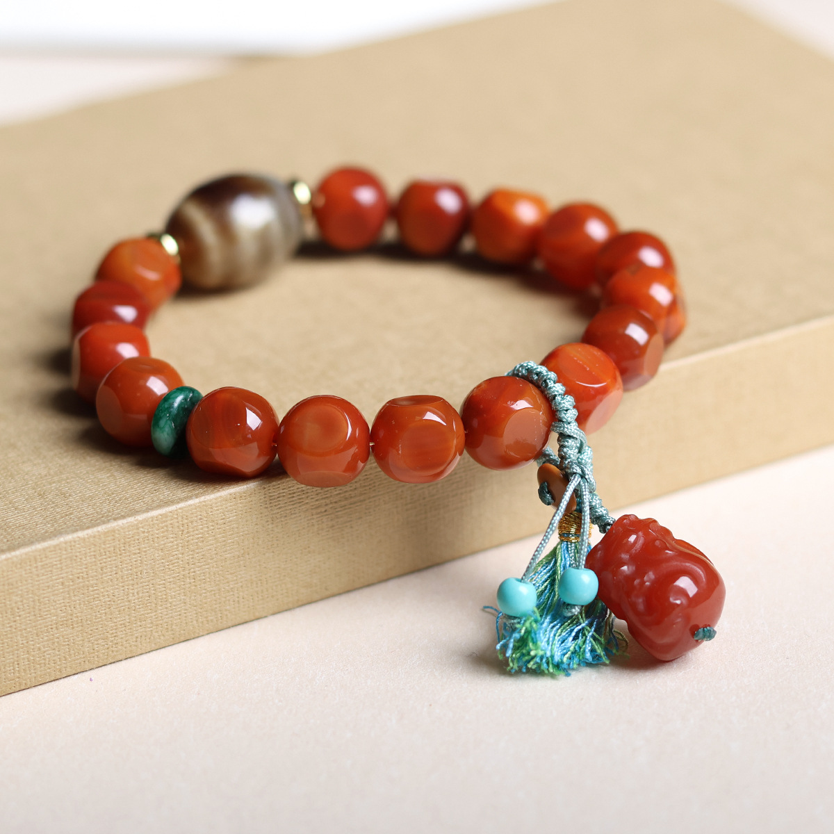 South red agate carved face bracelets Pixiu Tibetan ornaments round sky square dzi bead bracelets