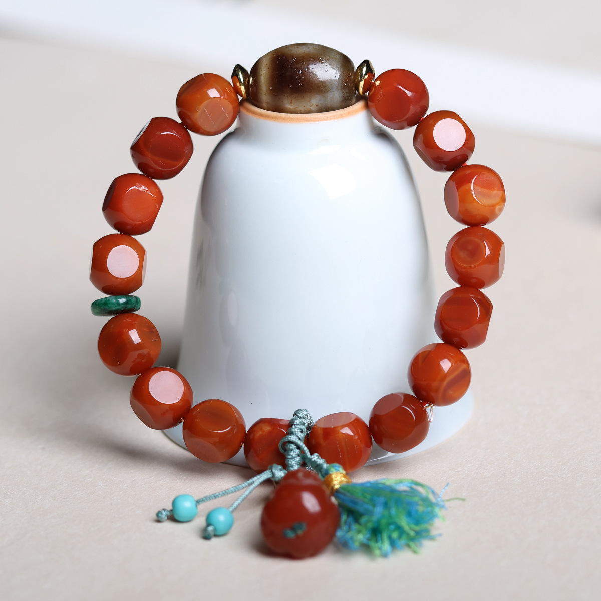 South red agate carved face bracelets Pixiu Tibetan ornaments round sky square dzi bead bracelets