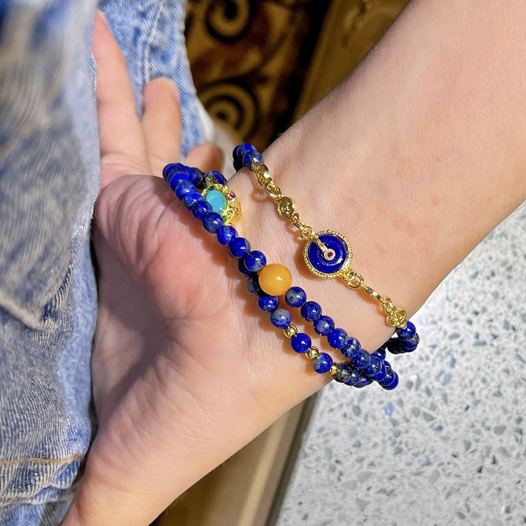 Natural lapis lazuli old beeswax multi-circle bracelet millet beads stacking bracelet