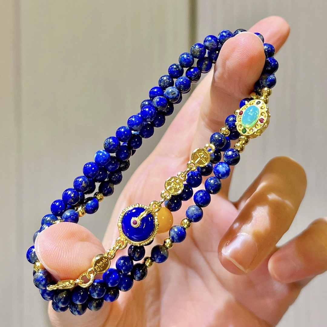 Natural lapis lazuli old beeswax multi-circle bracelet millet beads stacking bracelet