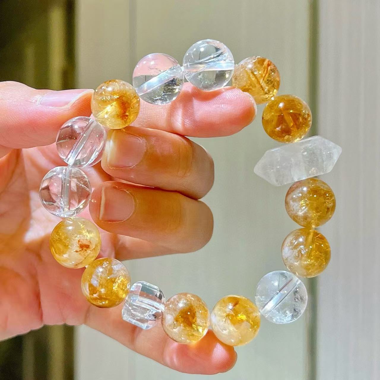 White crystal and yellow crystal design bracelet