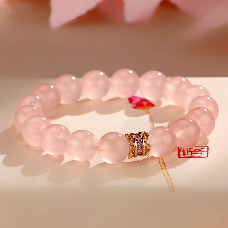 Rose Quartz Beaded Bracelet Women's Niche High-end Original Fashionable All-match Crystal Bracelet