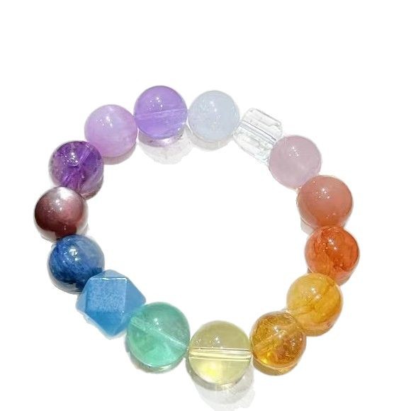 Natural multi-treasure crystal bracelet original design single circle large amethyst aquamarine pink crystal white crystal green ghost