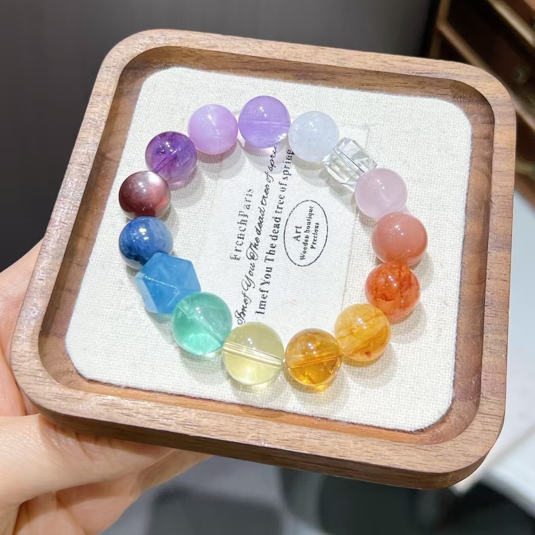 Natural multi-treasure crystal bracelet original design single circle large amethyst aquamarine pink crystal white crystal green ghost
